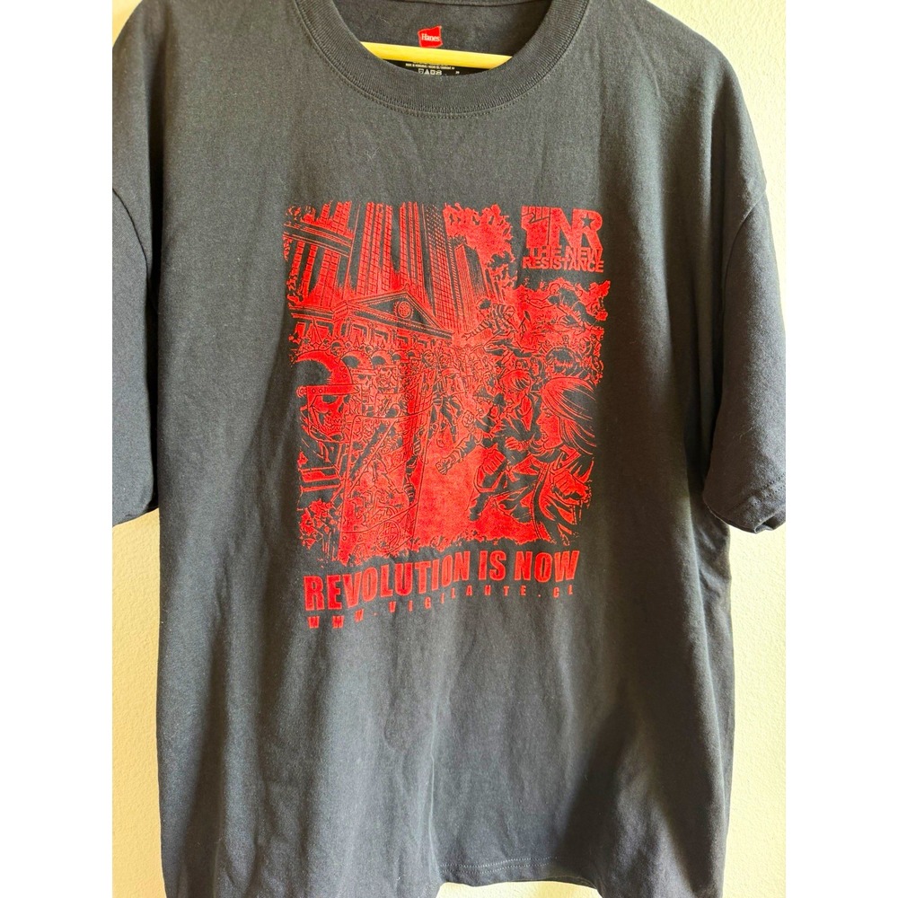 Hanes Tagless Mens XL Black/Red TNR The New Resistance Graphic Tee Crew Neck